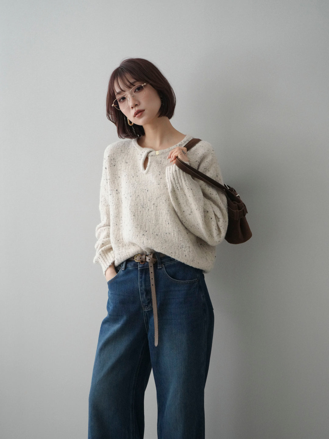 [SET]ツイストネックラメネップヤーンニットプルオーバー+選べるアクセセット(2set)