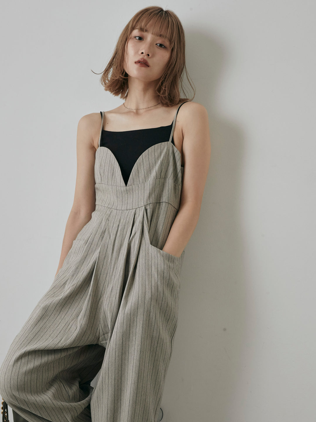 【預購】人字紋條紋工裝褲/米白色