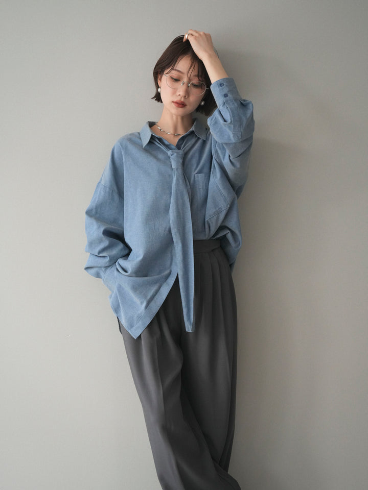 [予約]コットンライクボウタイオーバーシャツ/blue