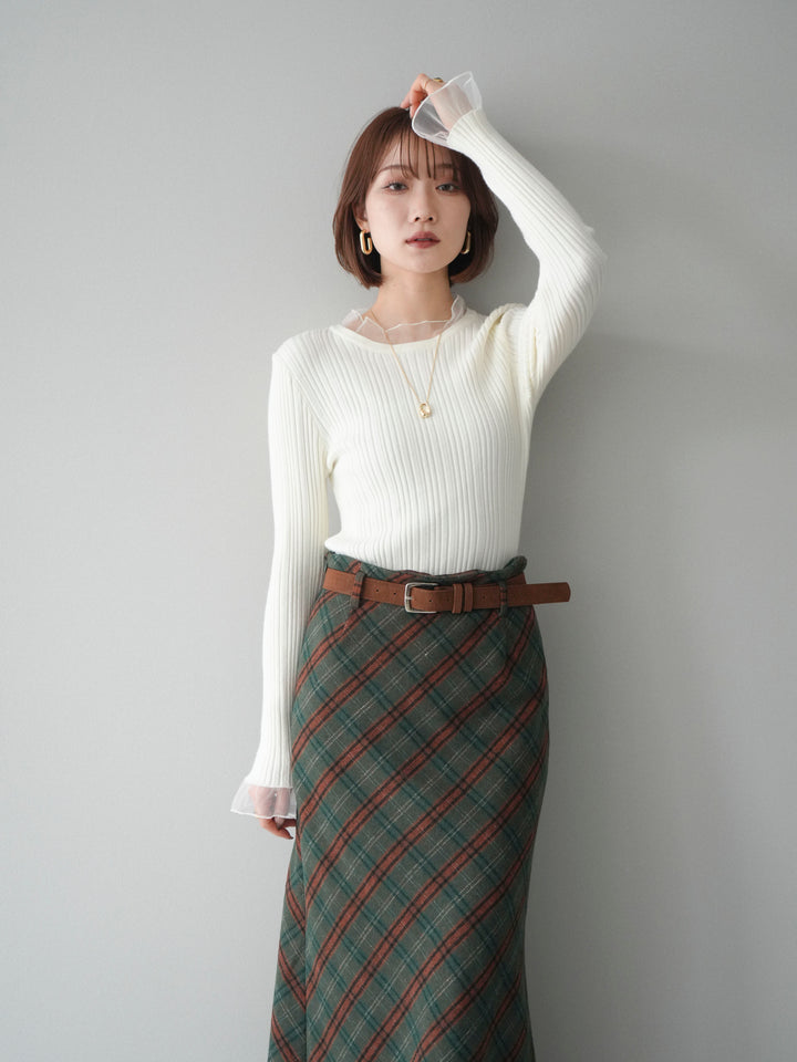 [SET]チュールドッキングリブニットトップス+選べるアクセセット(2set)