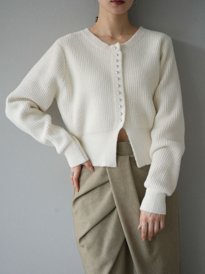 [予約]スリットヘムフェザーニットカーディガン/アイボリー
