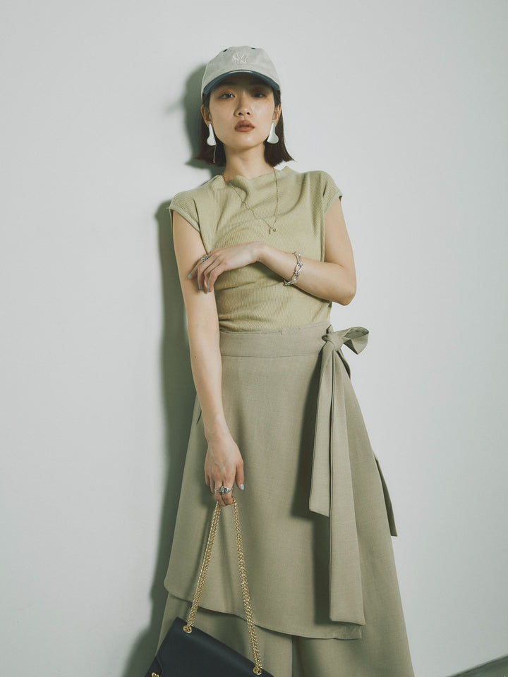 [予約]プチネックノースリーブリブニットトップス/ピスタチオ