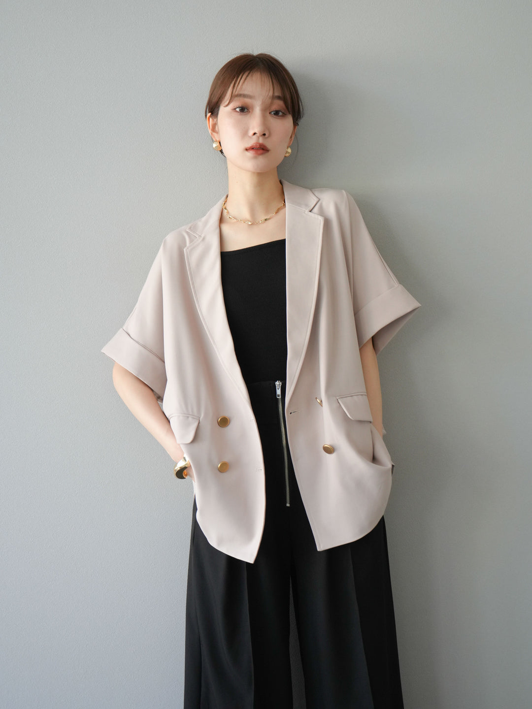 [預購] 金色扣款半身外套/米色