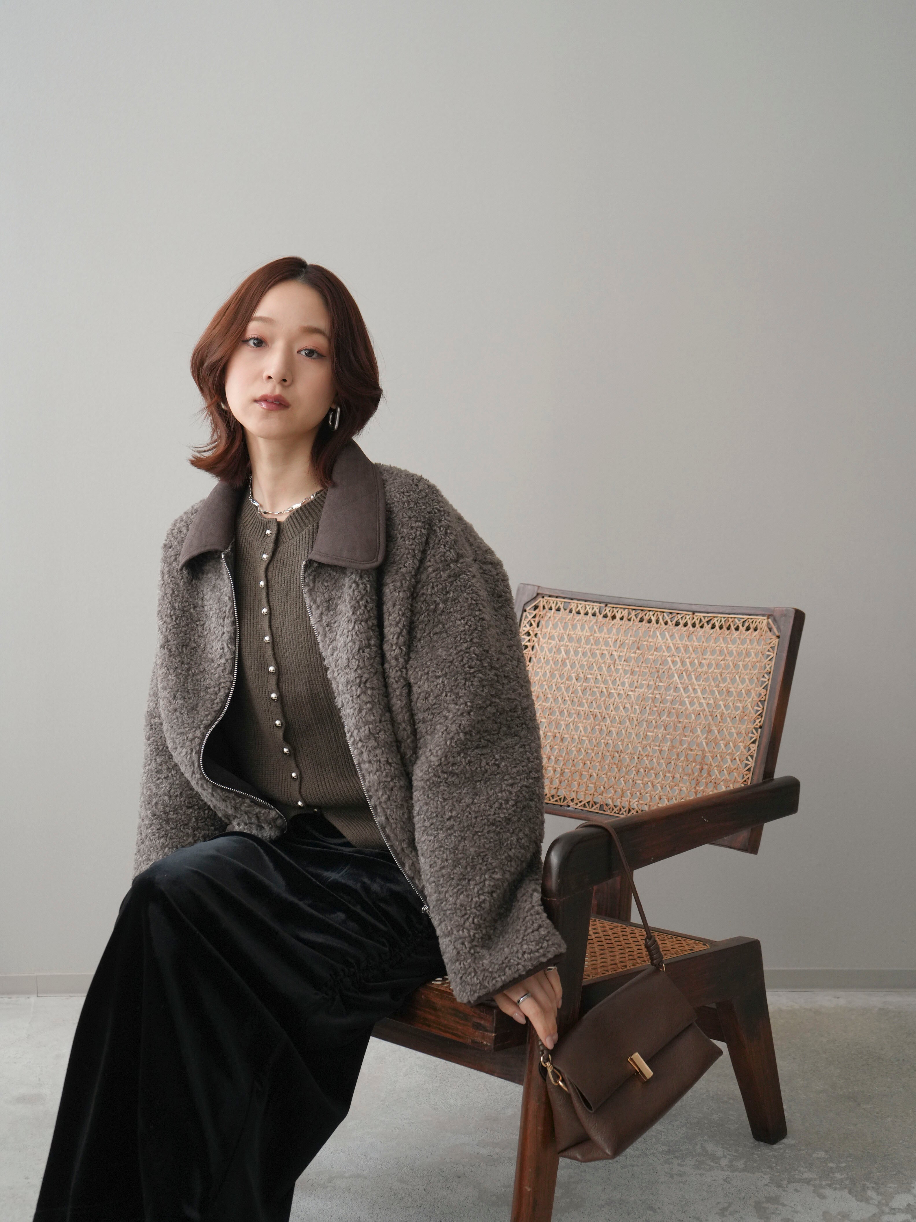 【スエード】襟ボア ジャケット（38） SET]スエード襟ボアショートジャケット+ギャザーベロアスカート(2set