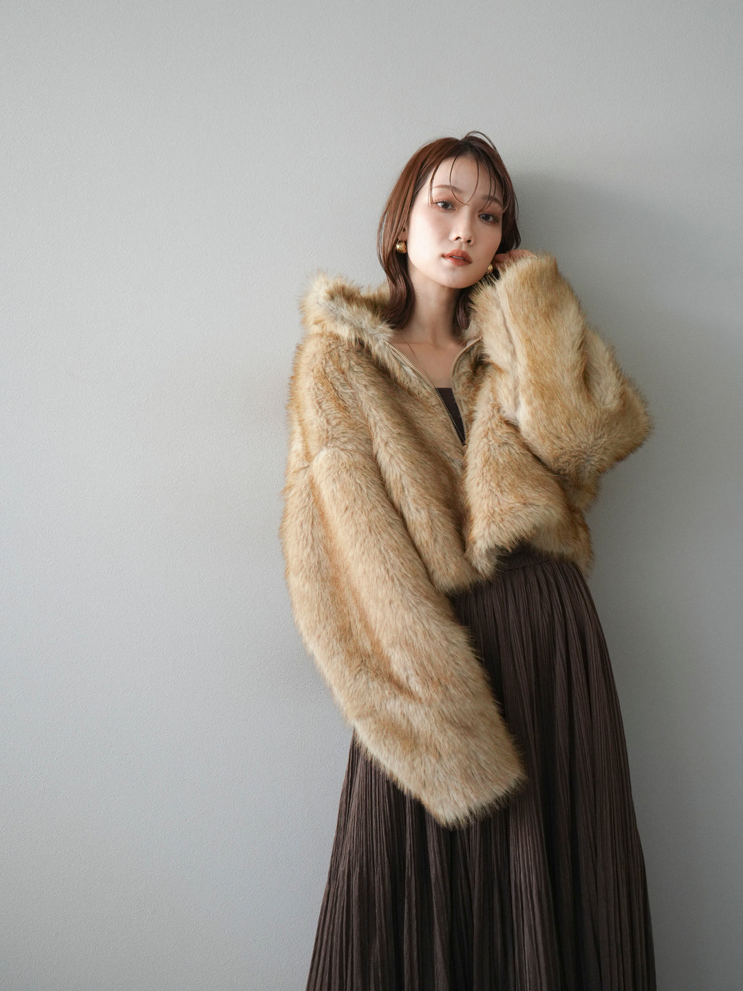 [予約]フェイクファーショートZIPジャケット/mix