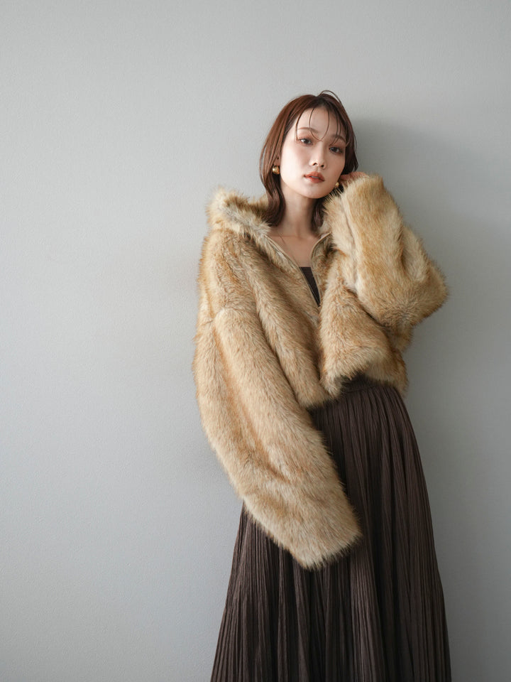 [予約]フェイクファーショートZIPジャケット/mix