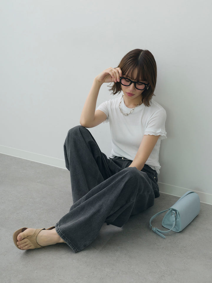 [SET]メロートリムレイヤードTEE+ニュアンスウォッシュカーブデニム(2set)