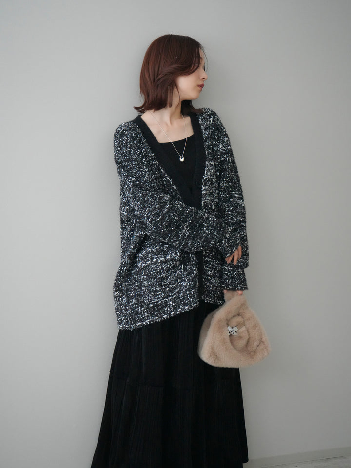 [SET]モールネップニットカーディガン+ベロアティアードワッシャースカート(2set)