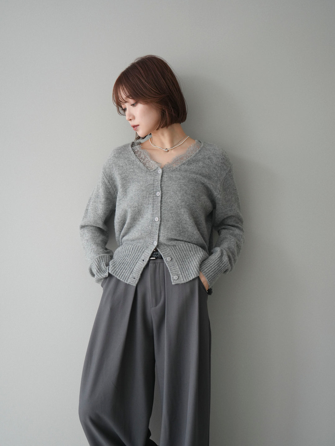 [SET]レースネックニットカーディガン+選べるアクセセット(2set)