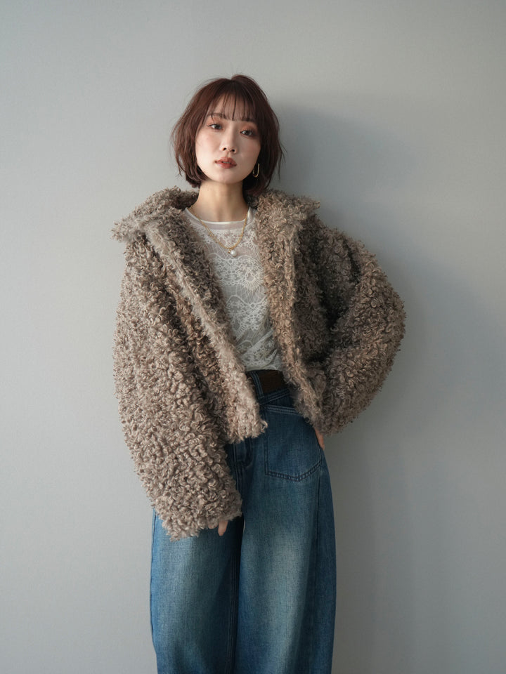 [SET]プードルファーミドルスタンドブルゾン+チュールレーストップス(2set)