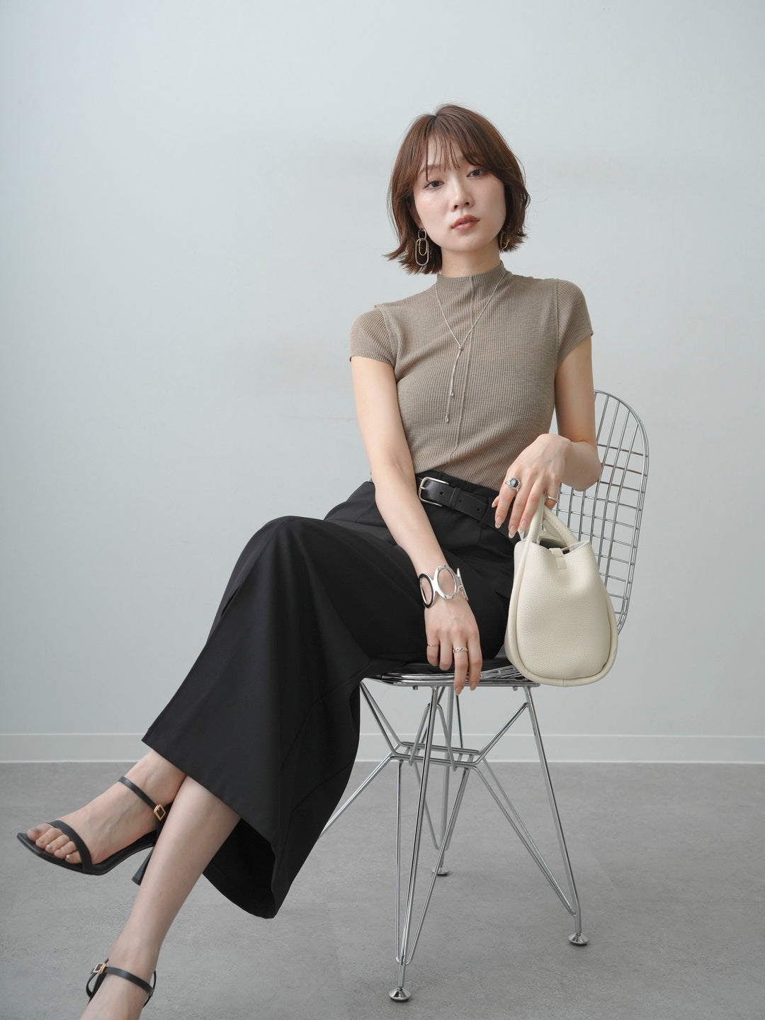 [SET]シアーバックボタンリブニットトップス+シアーバックボタンリブニットトップス(2set)