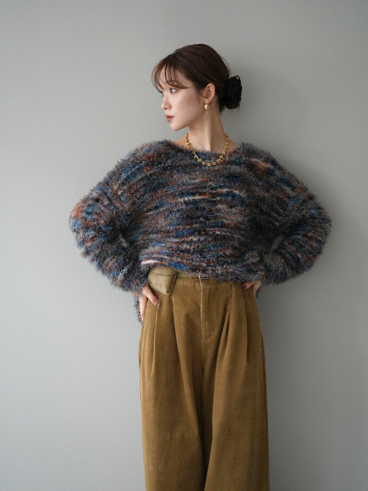 [予約]ミックスシャギールーズニットプルオーバー/blue