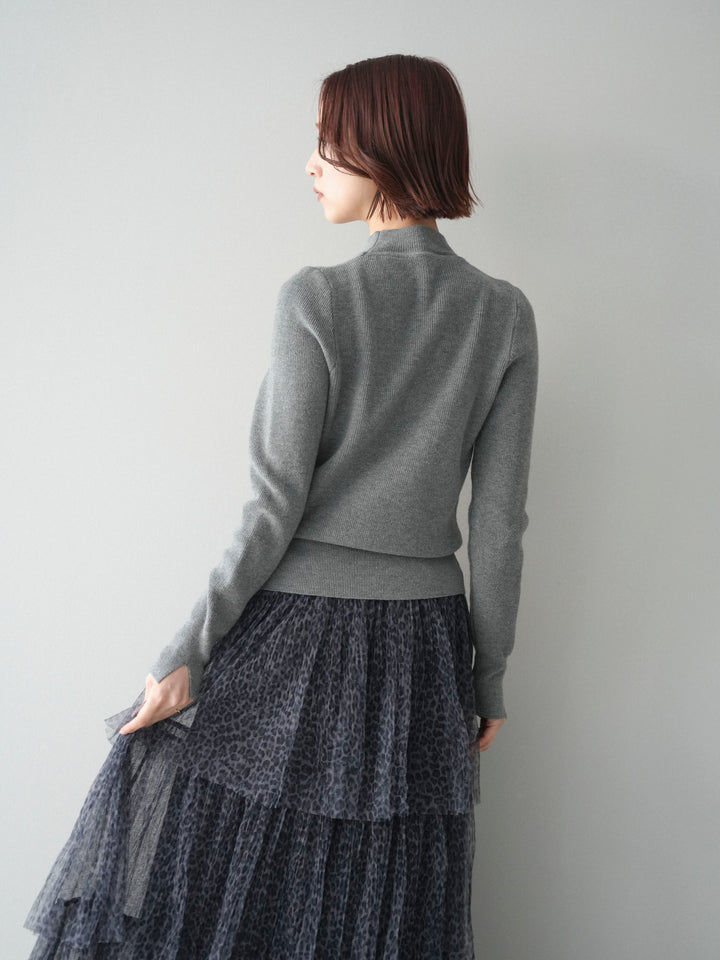 [予約]チョーカーデザインボタンリブニットトップス/gray