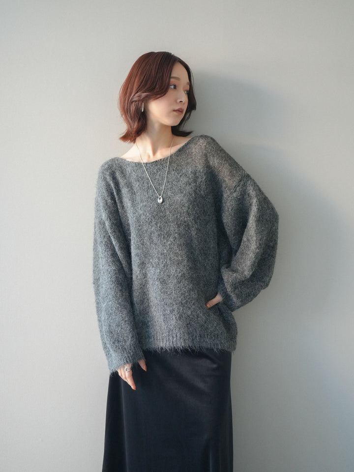 [SET]透かしデザインニットプルオーバー+ベルベットナロースカート(2set)