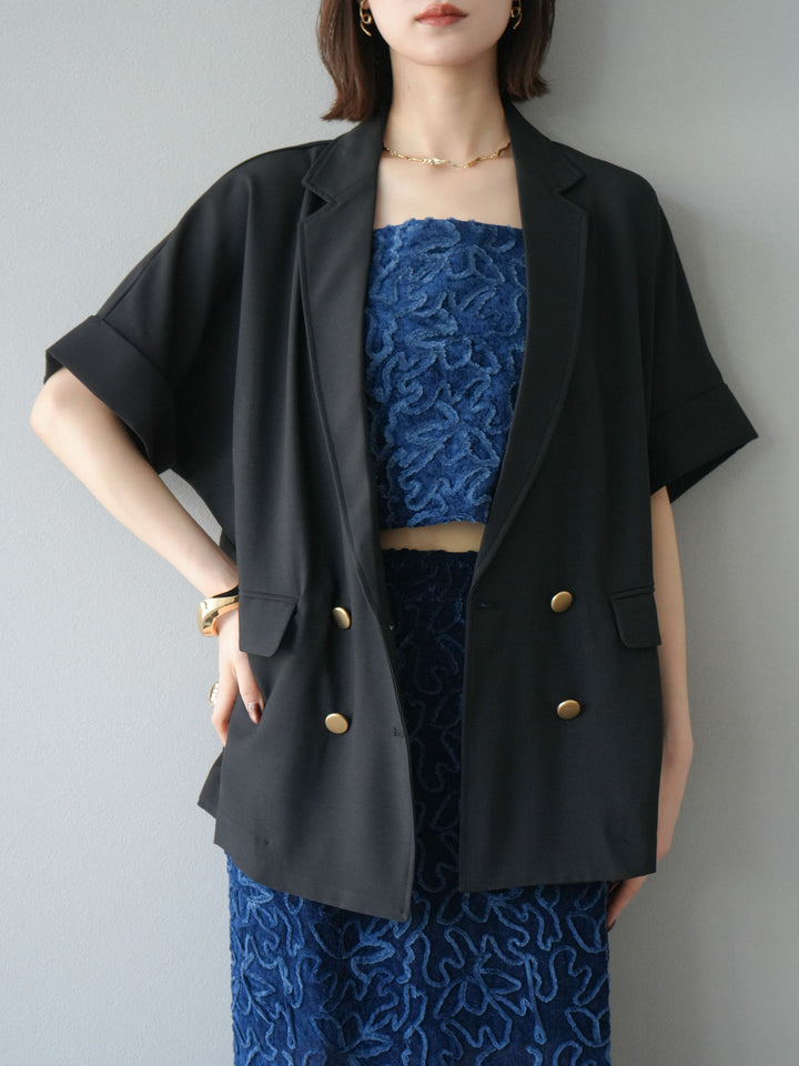 [予約]パイピングフラワーシアーベロアキャミソール/ネイビー