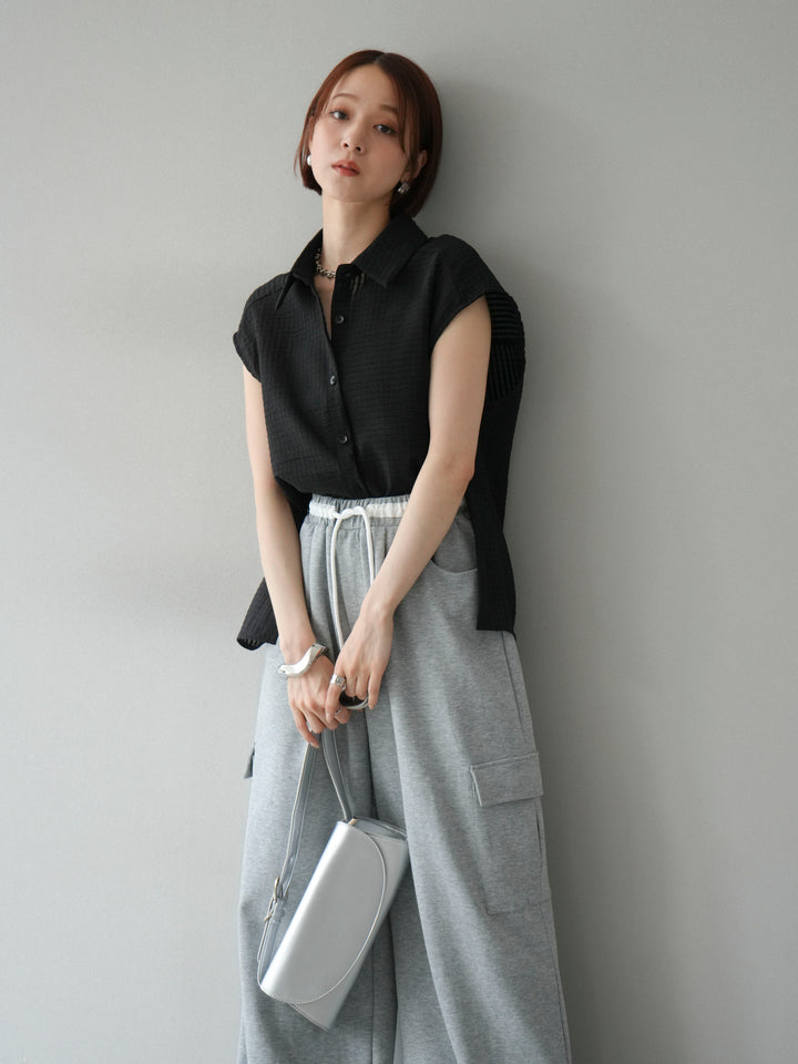 [予約]シアーチェックノースリーブシャツ/ブラック