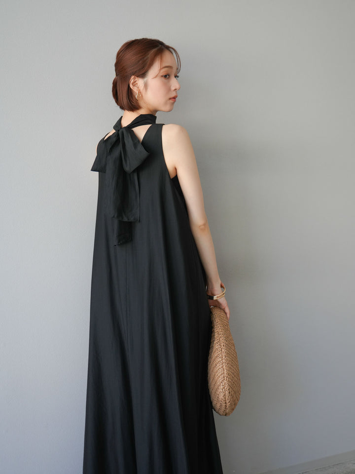 [予約]シアーホルターバックオープンワンピース/ブラック