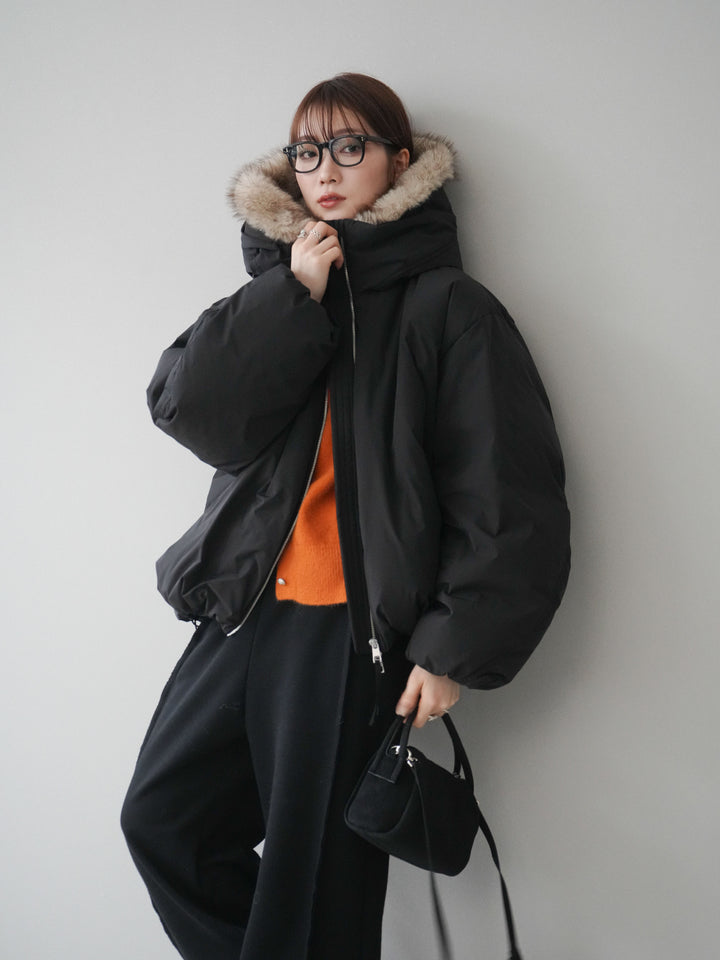 [予約]フードファーショートダウンコート/black