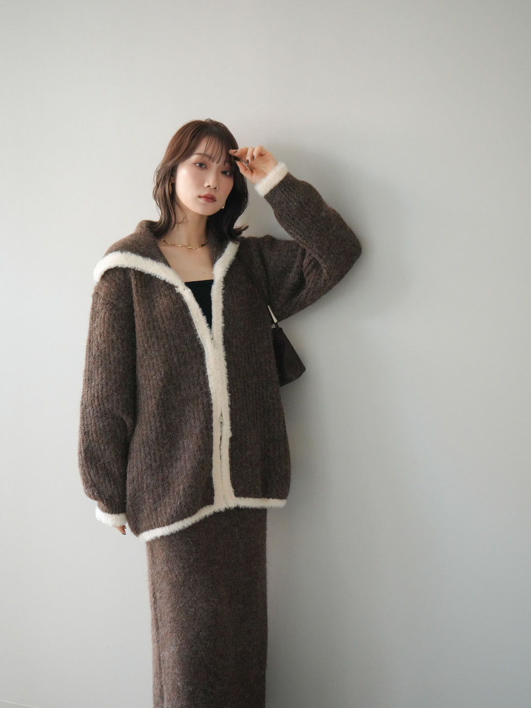 [SET]襟付き配色シャギーニット＆ロングスカートSET UP(2set)