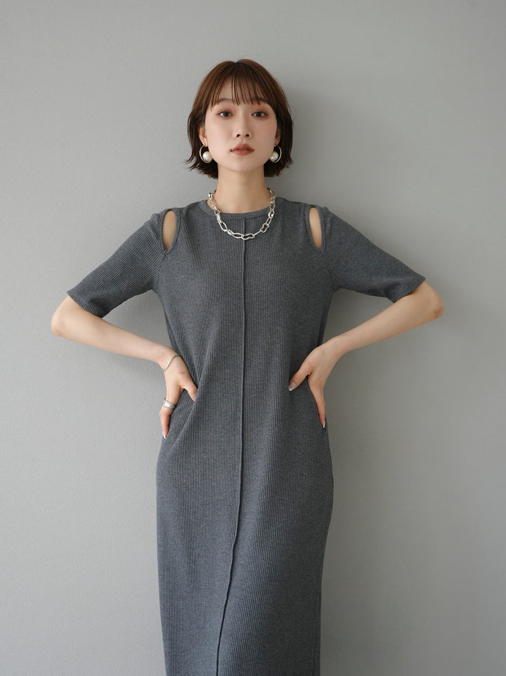 [SET] Cut-out ribbed half sleeve dress + selectable accessory set (2 sets)