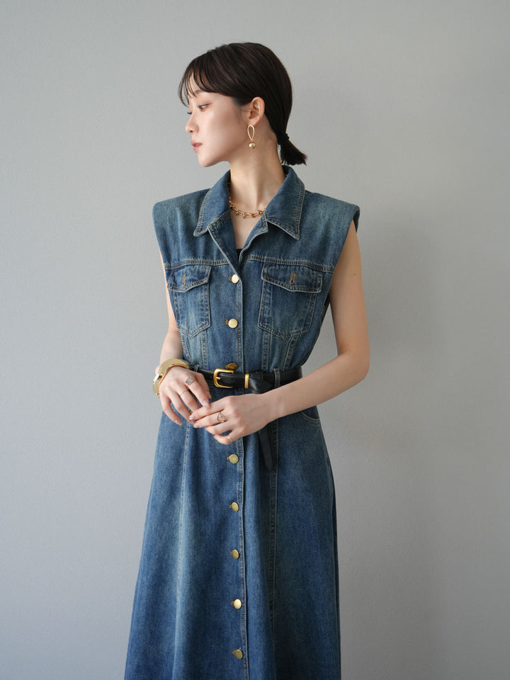 【預購】束帶牛仔襯衫裙/藍色