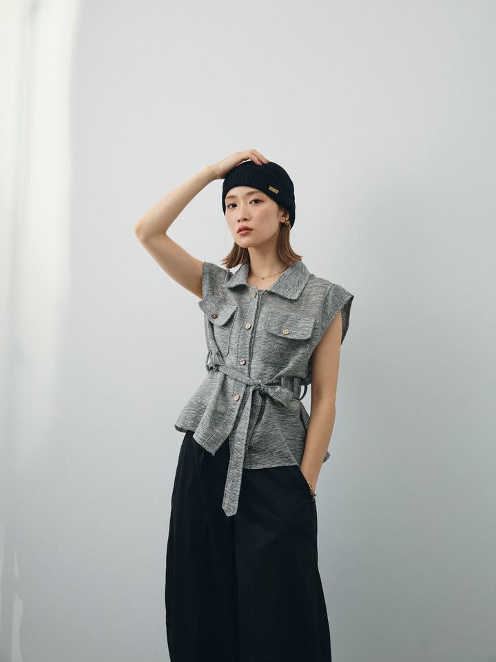 [予約]ミックスヤーンメッシュブラウス/ブラック