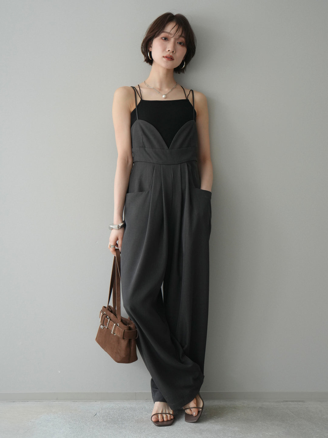 [予約]バックデザインサロペット/charcoal