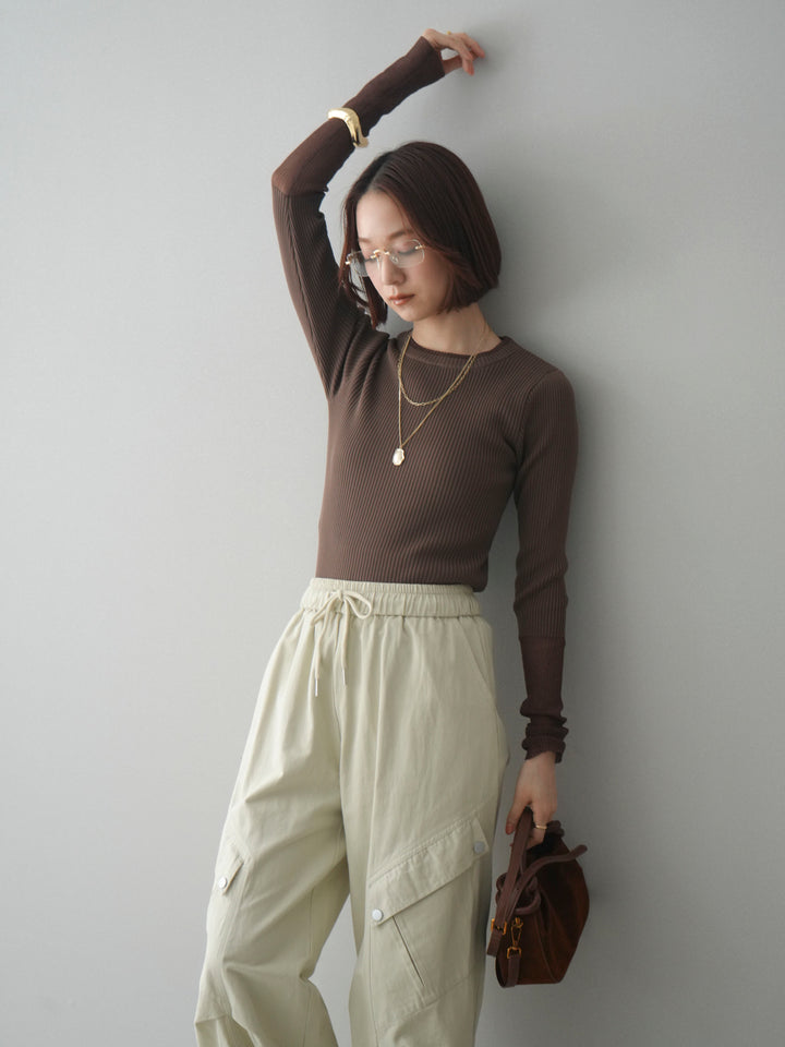 [SET]リブラメシアー切替リブニットトップス+リブラメシアー切替リブニットトップス(2set)