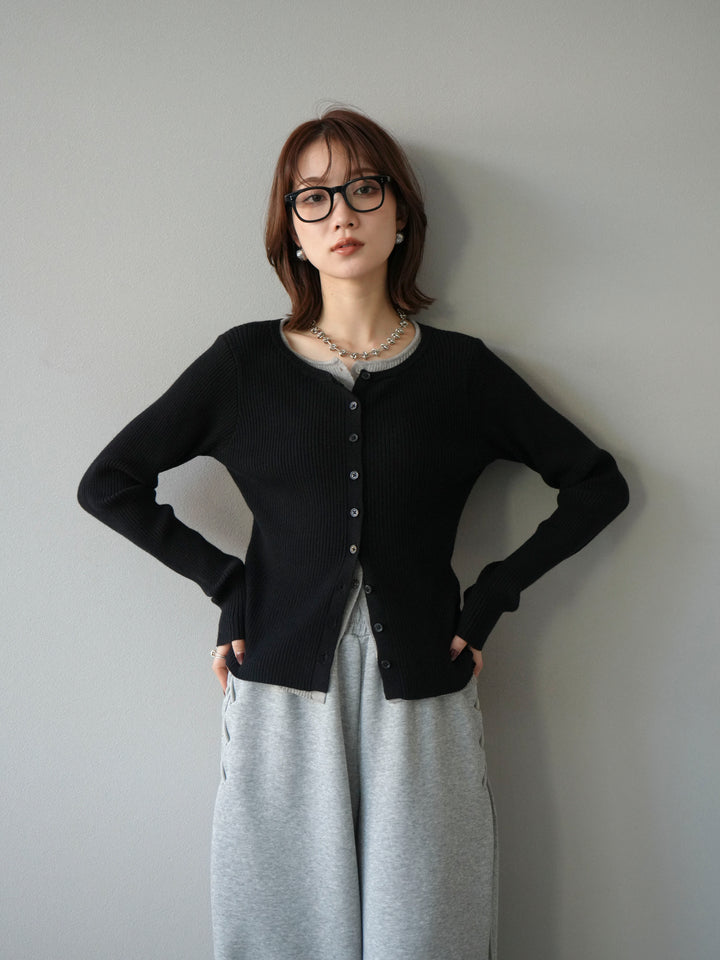 [予約]レイヤード配色ニットカーディガン/ブラック