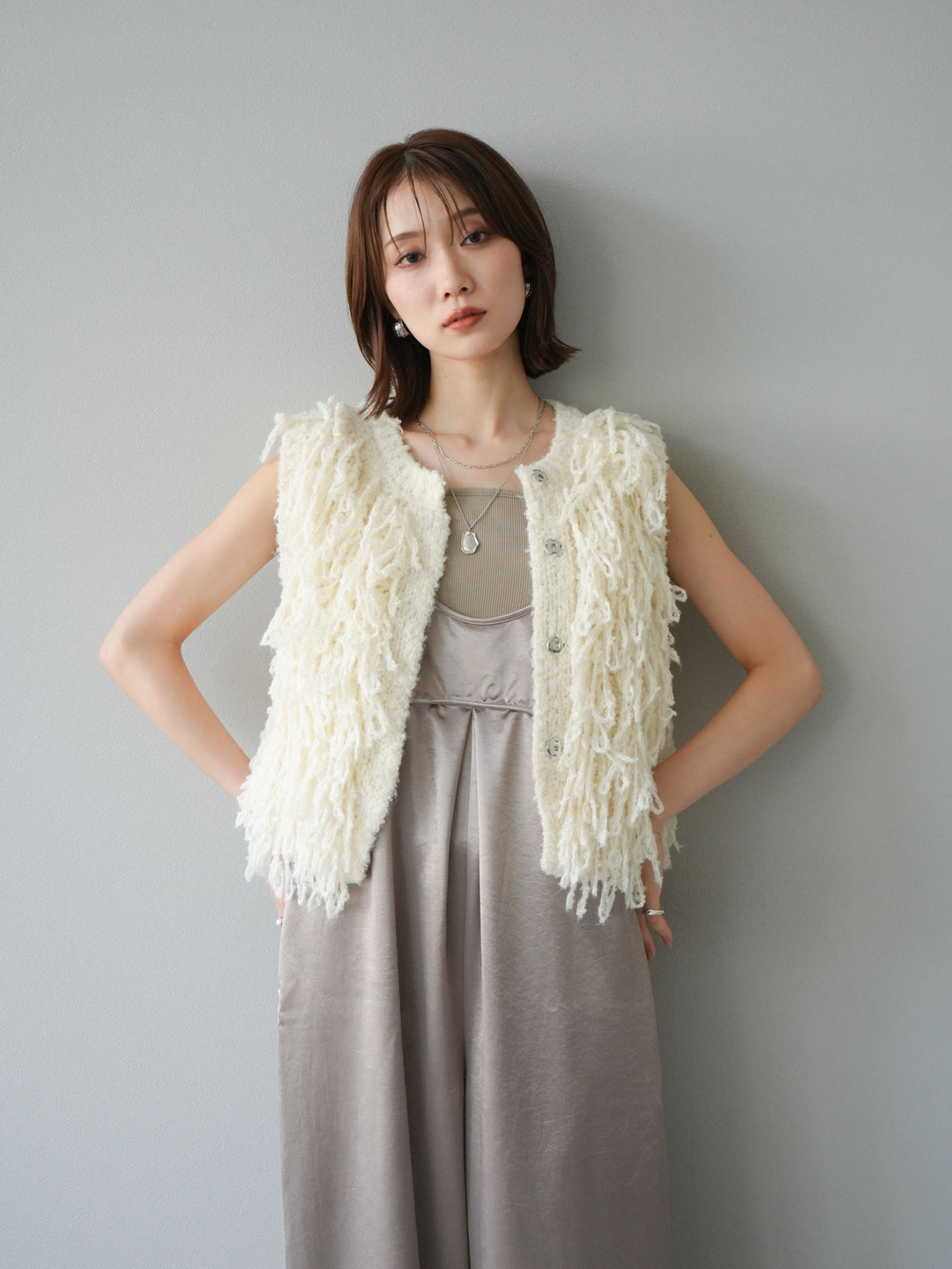 [予約]フリンジループニットベスト/アイボリー