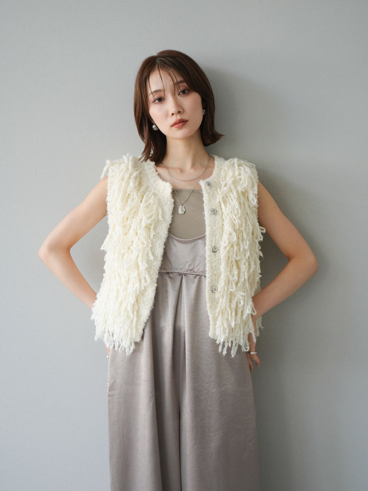 [予約]フリンジループニットベスト/アイボリー