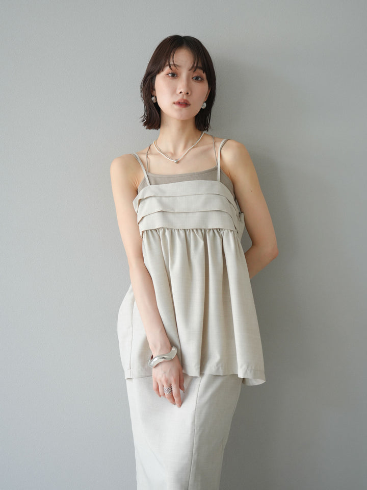 [預訂] 仿亞麻緊身設計吊帶背心/米白色
