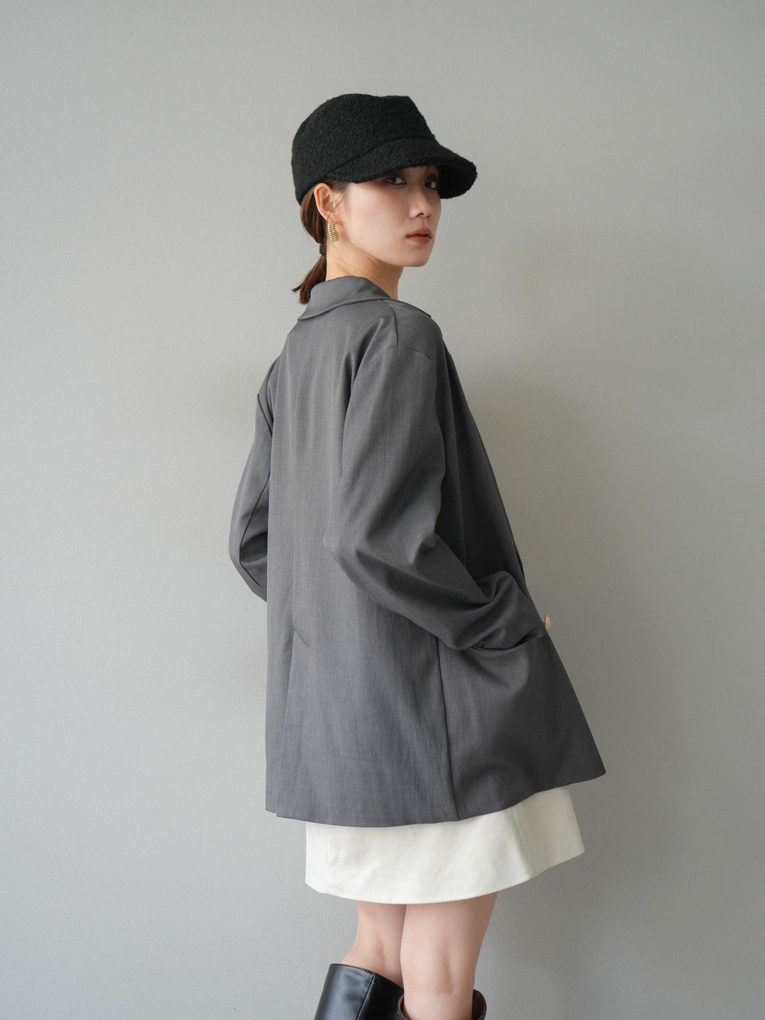[予約]ゴールドボタンツイルダブルテーラードジャケット/グレー