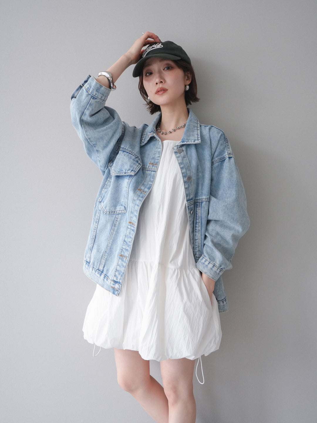 [予約]ドロストバルーンミニワンピース/white