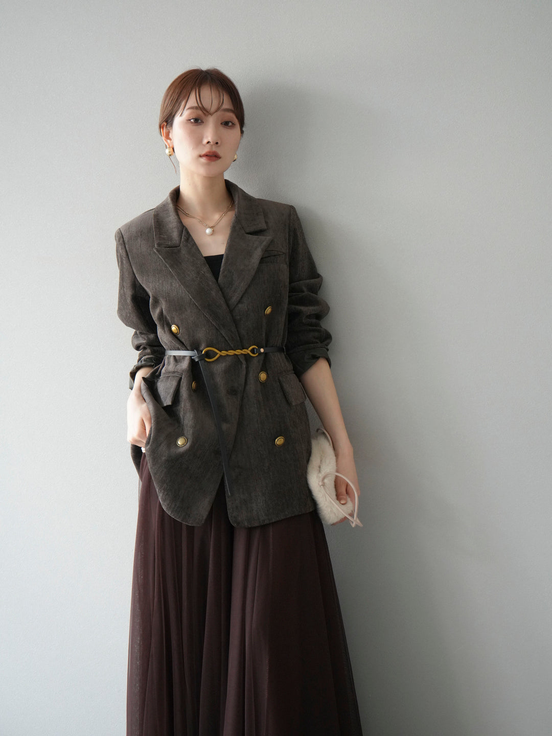 [SET]ベロアダブルジャケット+チュールボリュームスカート(2set)