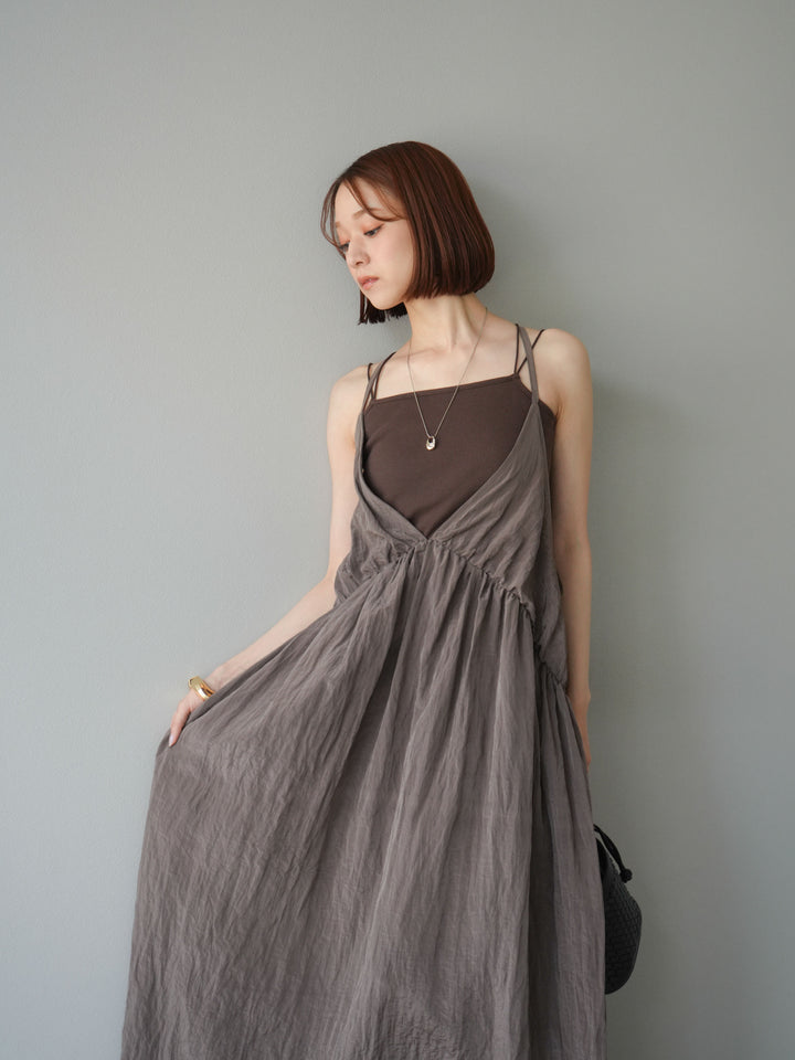 [予約]シボ加工シャイニーキャミワンピース/ブラウン