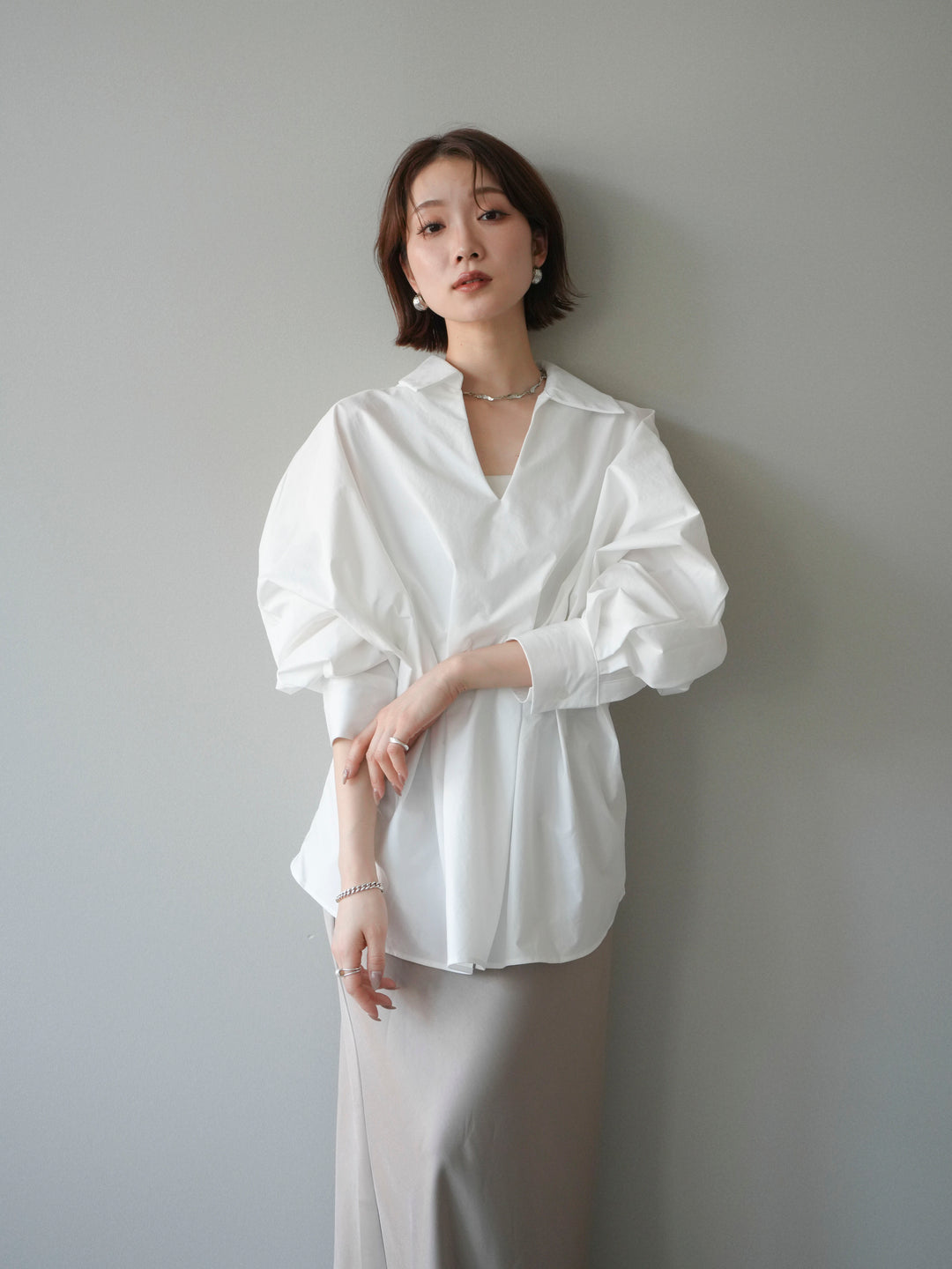 [予約]ウエストギャザースキッパーシャツ/white