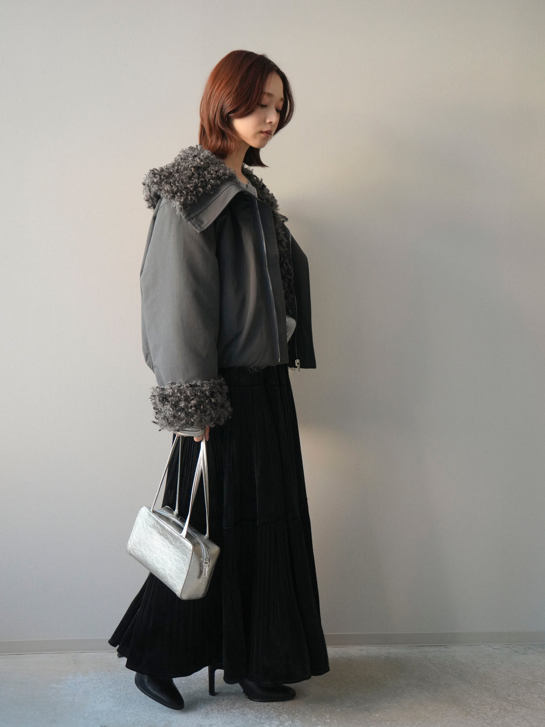 [SET]プードルファーダウンジャケット+ベロアティアードワッシャースカート(2set)