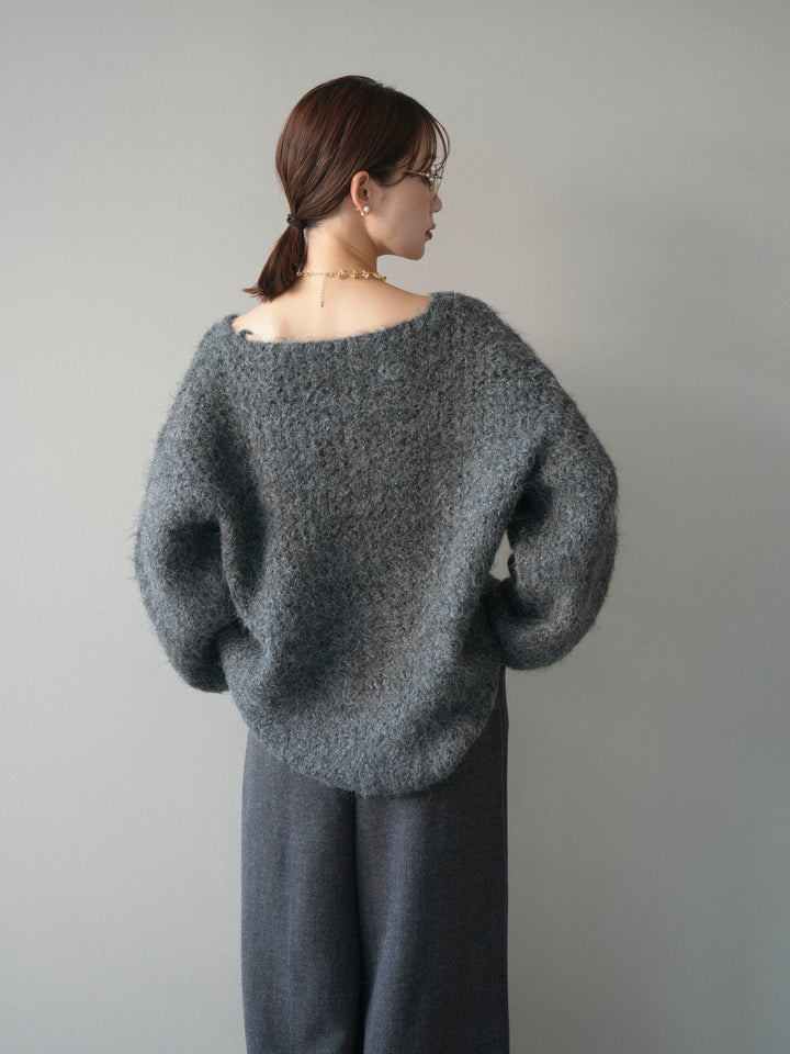 [予約]ウールタッチラメミックスヤーンVネックニットプルオーバー/charcoal