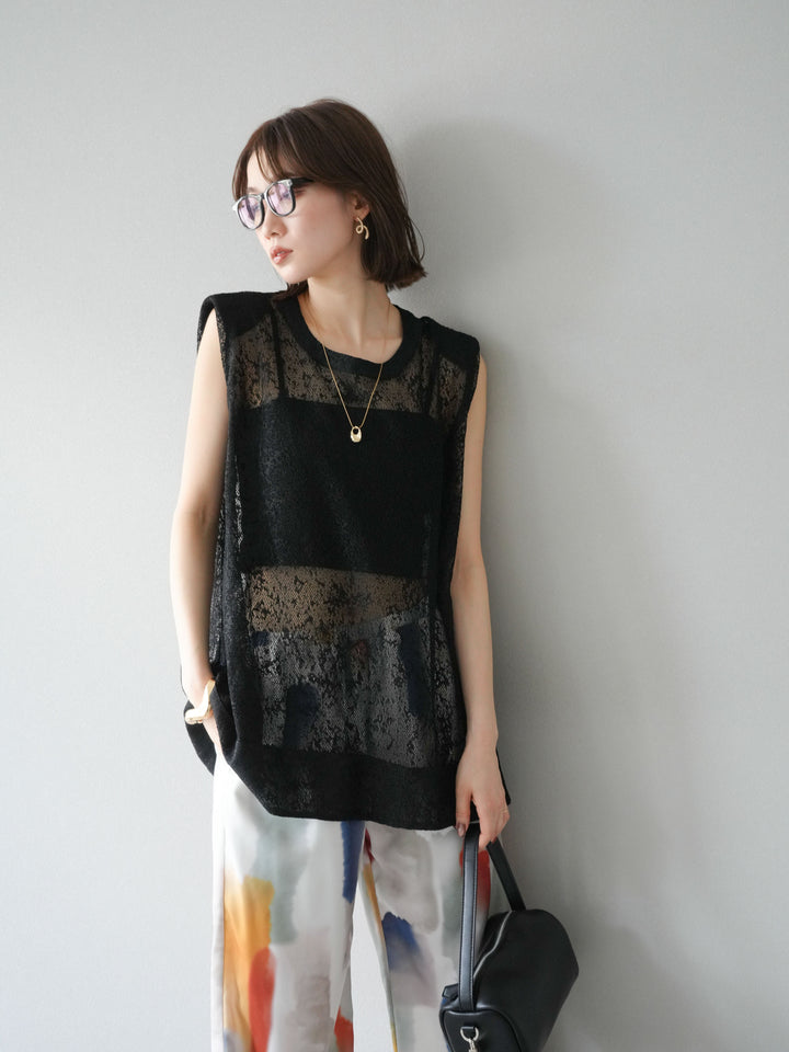 [予約]シャイニーレースプルオーバー/ブラック