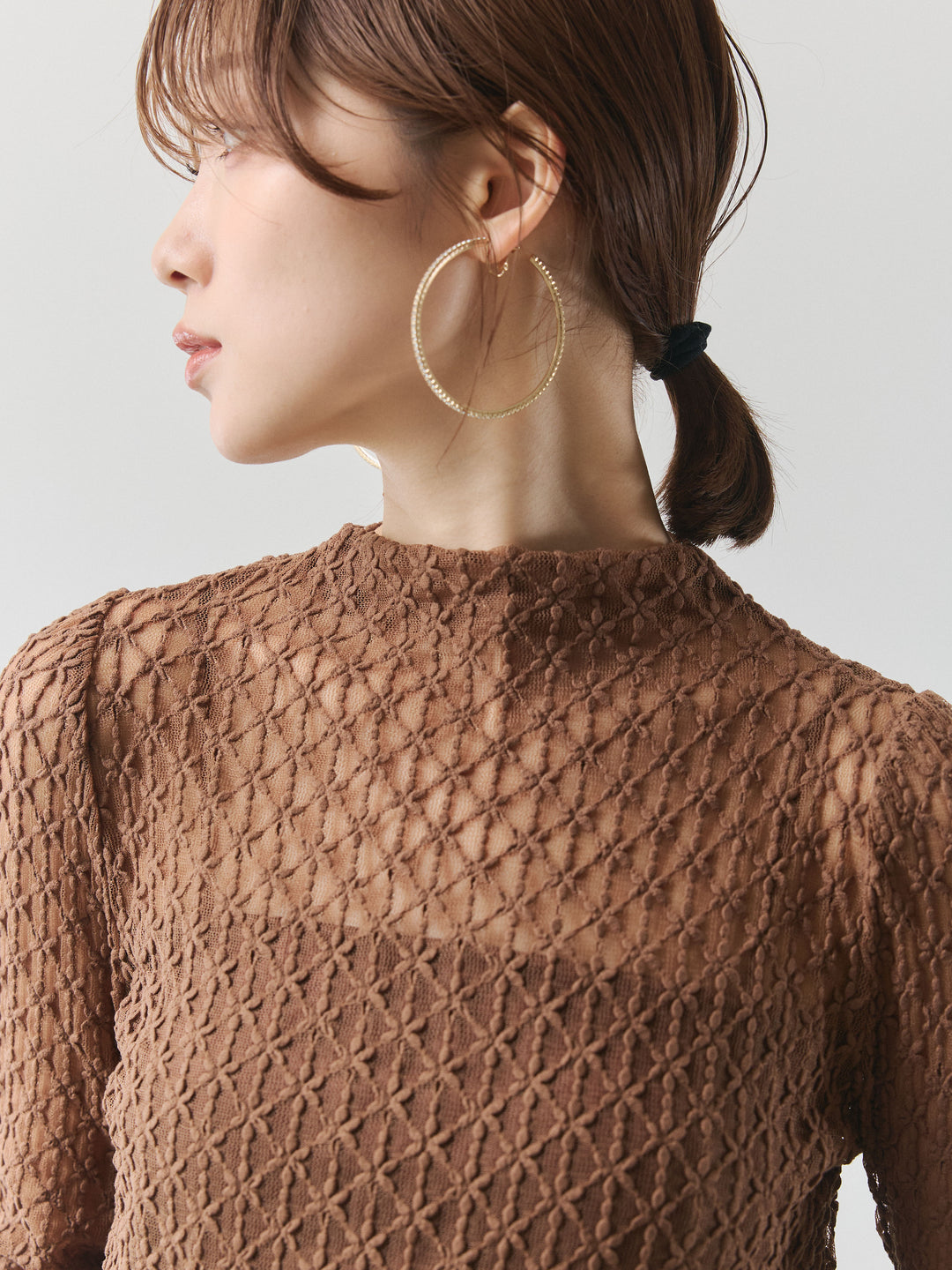 【Allure】[SET]フラワーレーストップス+フェイクファービックカラージャケット(2set)