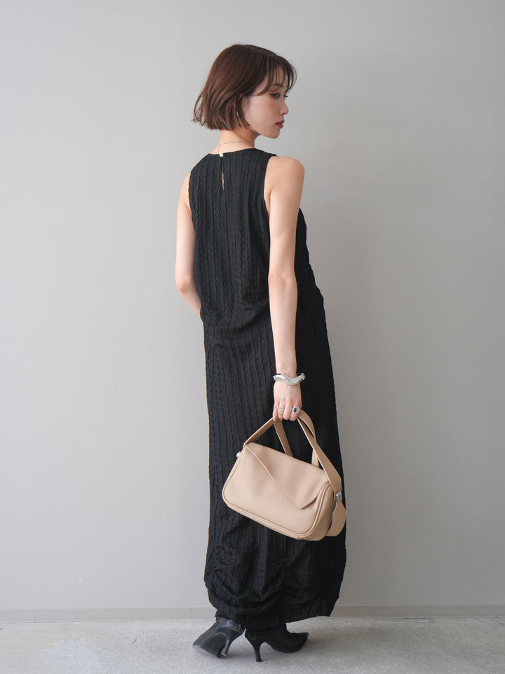 [予約]シャーリングジャガードノースリーブワンピース/black