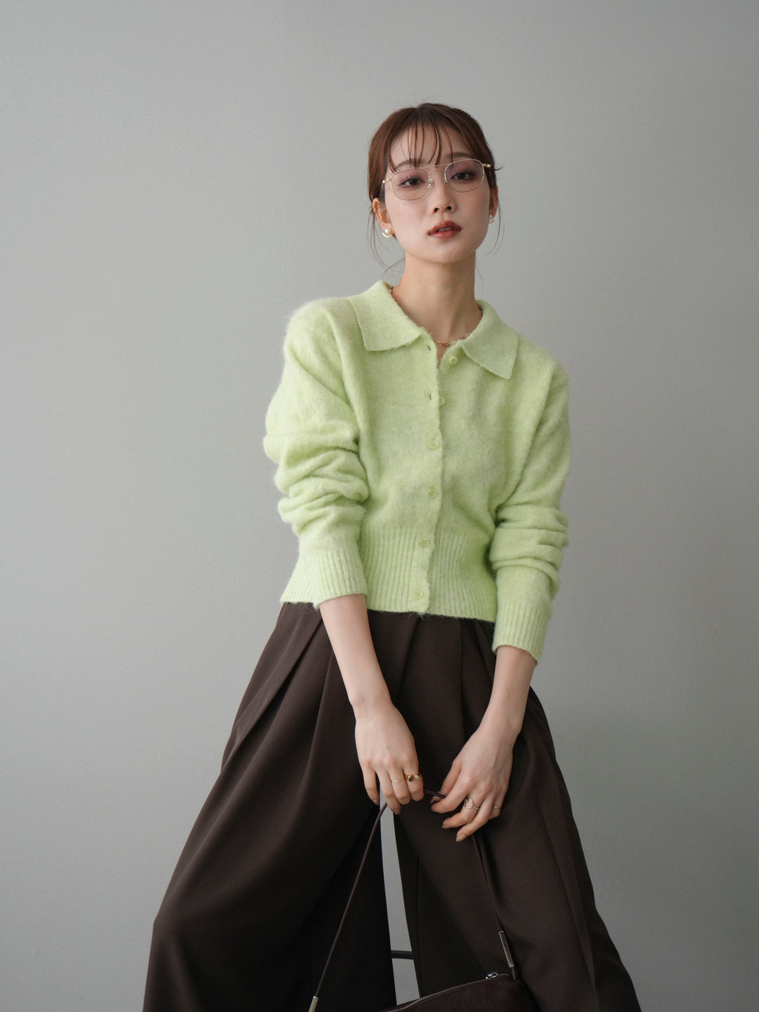 [予約]モヘア衿付きボタンプルオーバー/lime