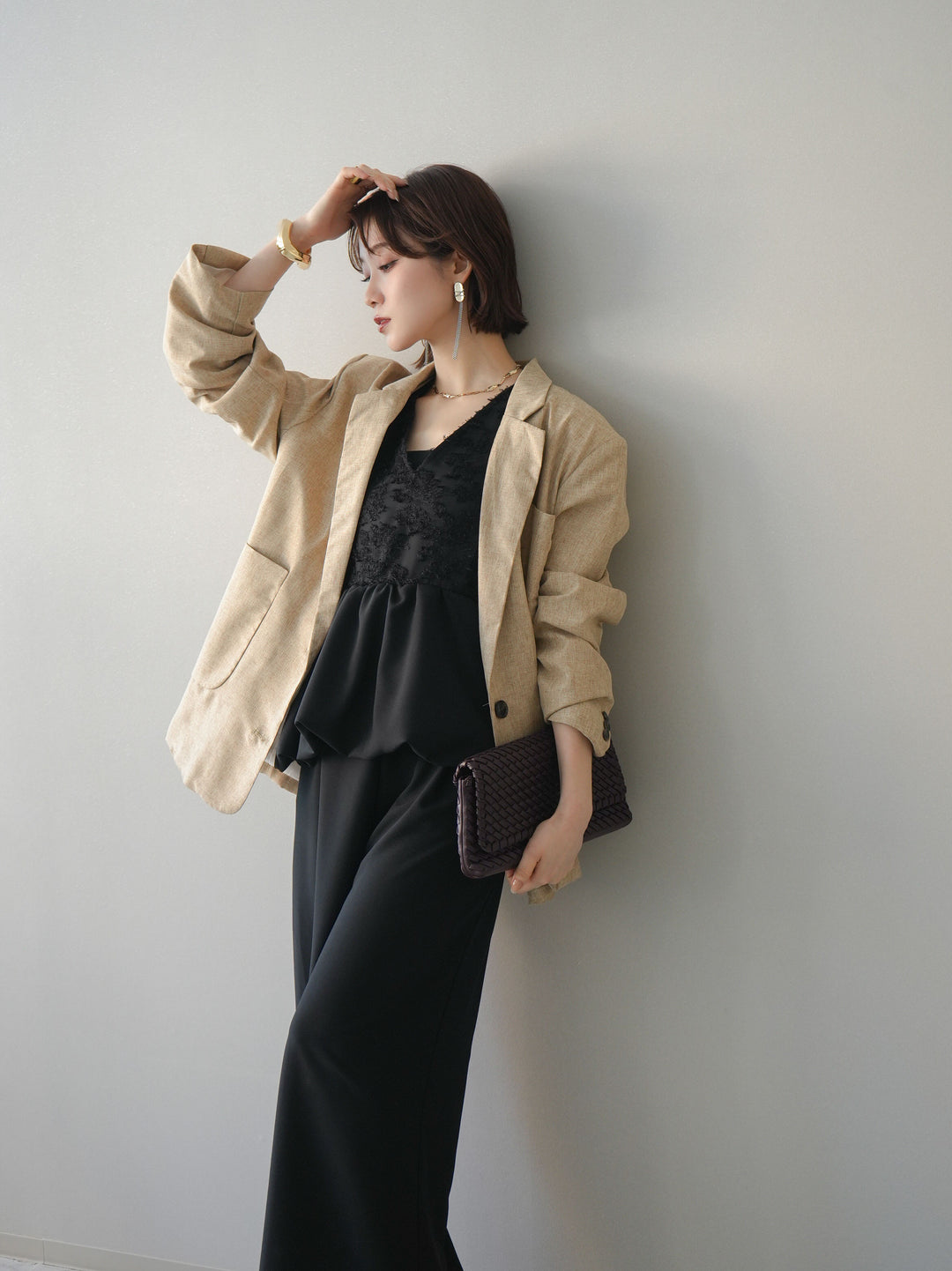 [SET]ジャガードレースぺプラムドッキングサロペット+選べるアクセセット(2set)