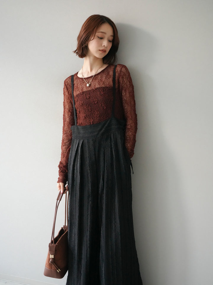 [予約]ジャガードストライプサロペット/ブラック