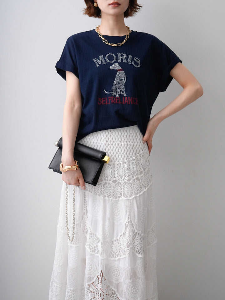 [SET]ドッグエンブロイダリーTEE+クロシェマキシスカート(2set)
