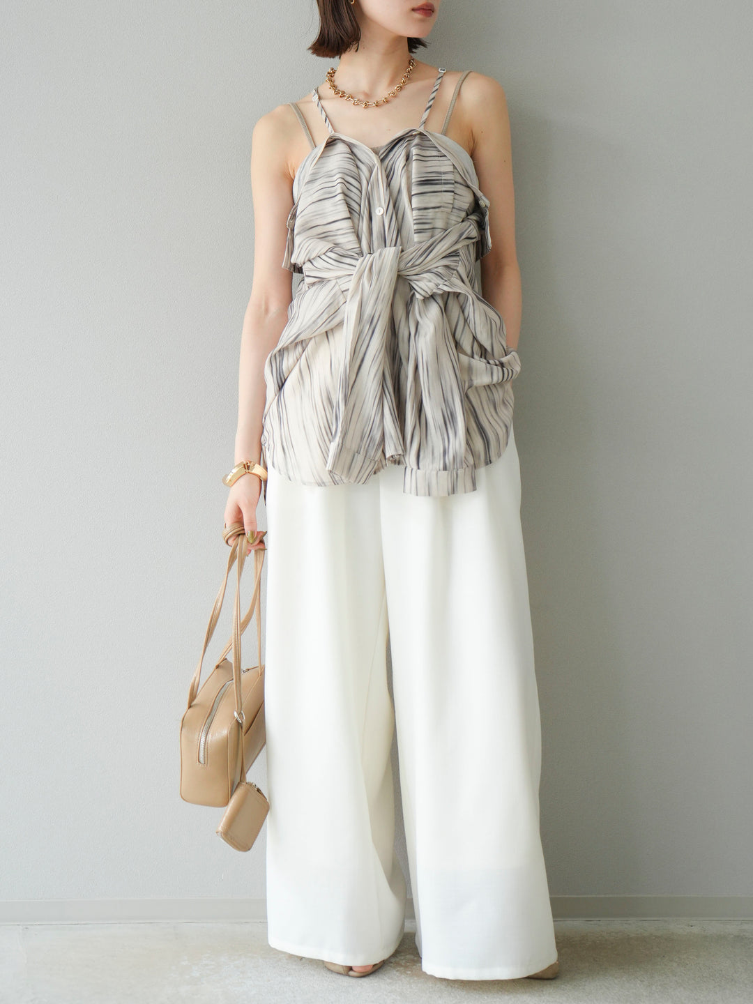 [予約]リネンライクイージーワイドパンツ/アイボリー