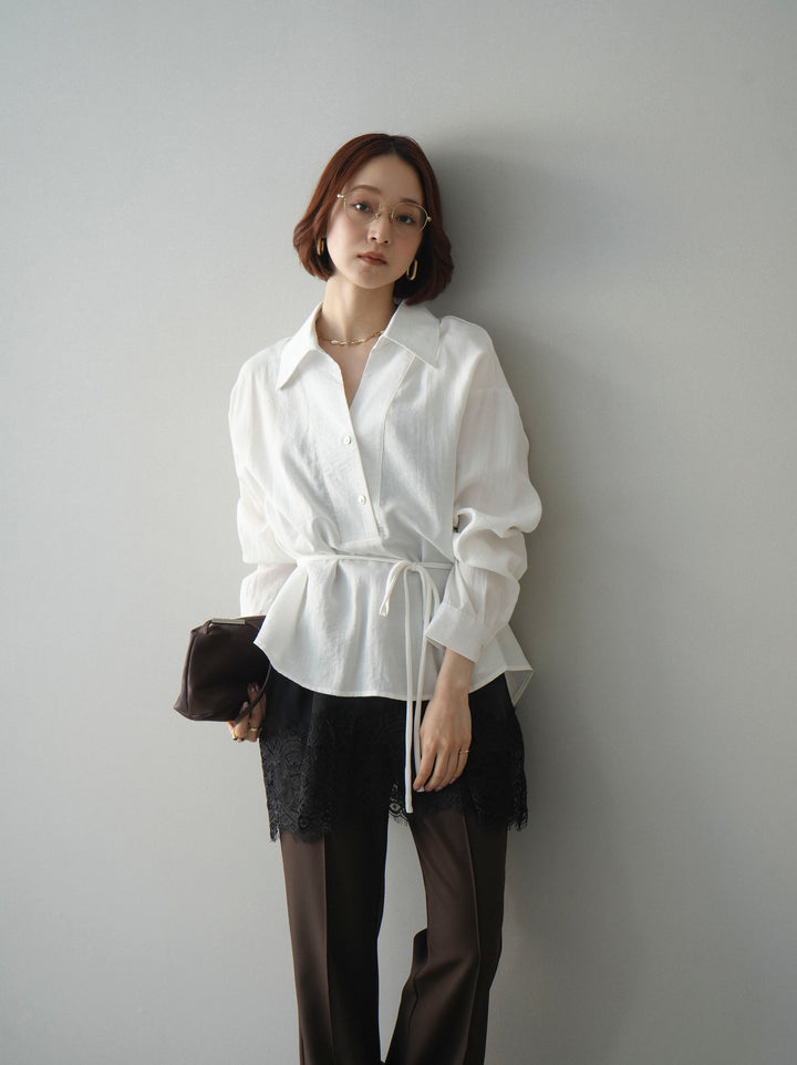 [SET]Vネック変形ラインシャツ+レーストリムキャミソール(2set)