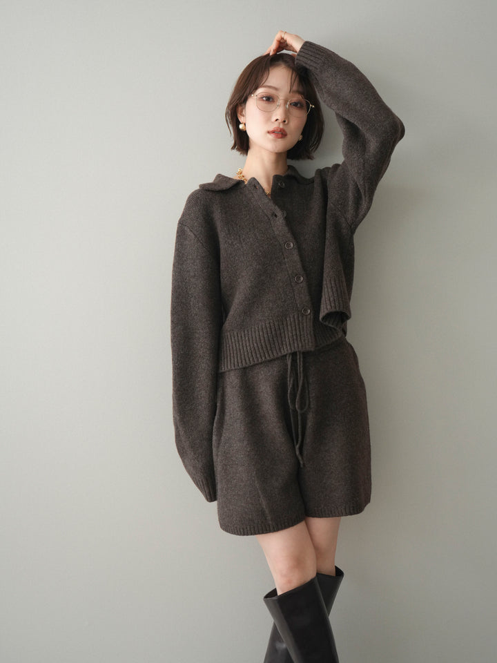 [予約]メランジニット襟付きクロップドカーディガン/brown