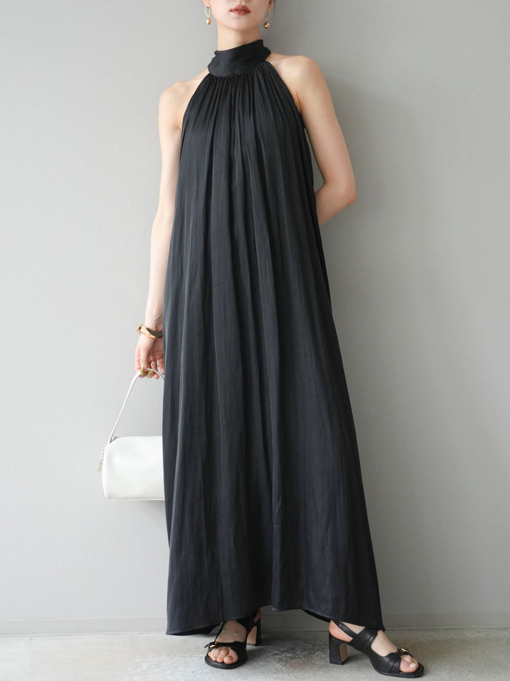 [予約]シャイニーホルターワンピース/ブラック